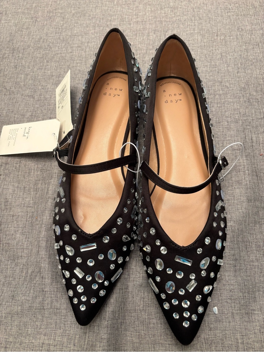 A New Day Black Pointed-Toe Jeweled Mary Jane Flats Stunning 
Various sizes